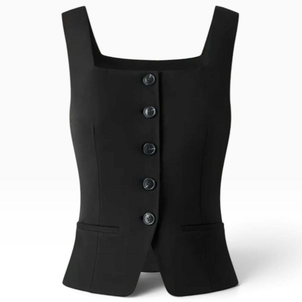 NWT OGL Stretch Ponte Square Neck Cropped Waistcoat Pockets Black Size 2XL